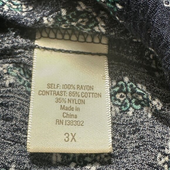 loralette Womens 3X Navy Floral Boho V-Neck Peasant Top 3/4 Sleeves Hippie - Picture 4 of 7